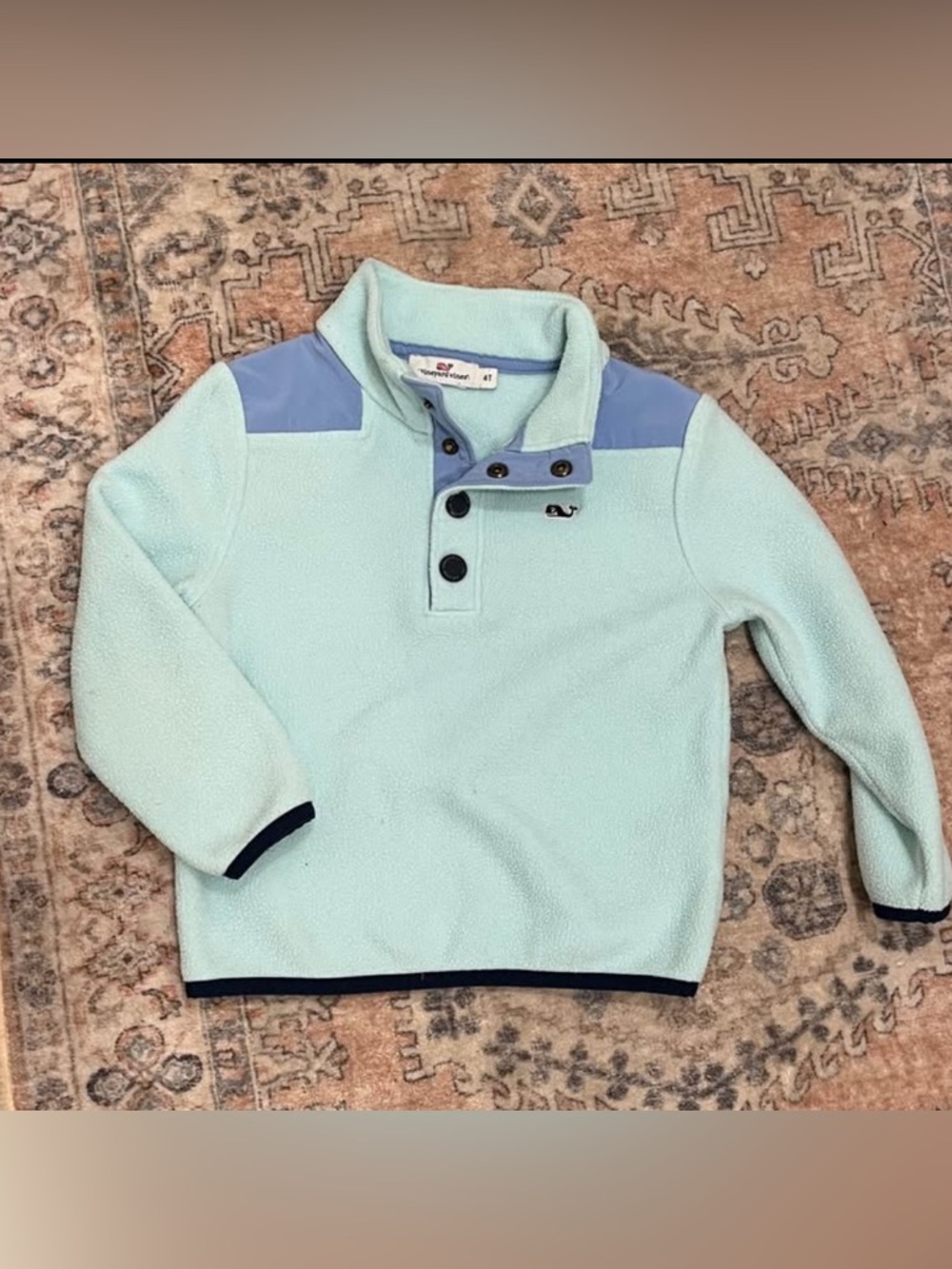 Vineyard Vines Mint Fleece Pullover with Periwinkle Shoulder Panels